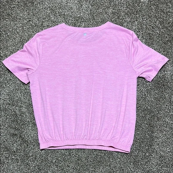 Pink women’s workout top tee shirt with elastic hem. Yoga. Barre. - Picture 3 of 5